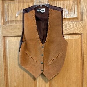 Vintage 80’s Mona Mode Tan Suede Vest Western Boho Lace Men’s M Leather Retro